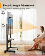 View Motorized Mobile TV Stand on Wheels for 37–86 Inch TVs up to 154 lbs, Electric Height Adjustable Rolling TV Stand, VESA 200x200–600x400mm, Wooden Shelf & Panel, PGTVMC26B image 4