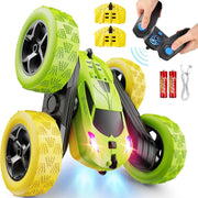 View Children's version remote control car (suitable for children over 6 years old), RC car stunt toy, four-wheel drive, double-sided design, 360° rotating remote control, with headlights, is a birthday or Christmas gift for boys aged 6, 7, 8, 9, 10, 11, image 4