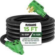 View 50 Amp 50 Foot RV/EV Extension Cord, NEMA 14-50P/R Heavy Duty Extension Cord with LED Power Indicator and Cord Organizer, Green, ETL Listed image 4
