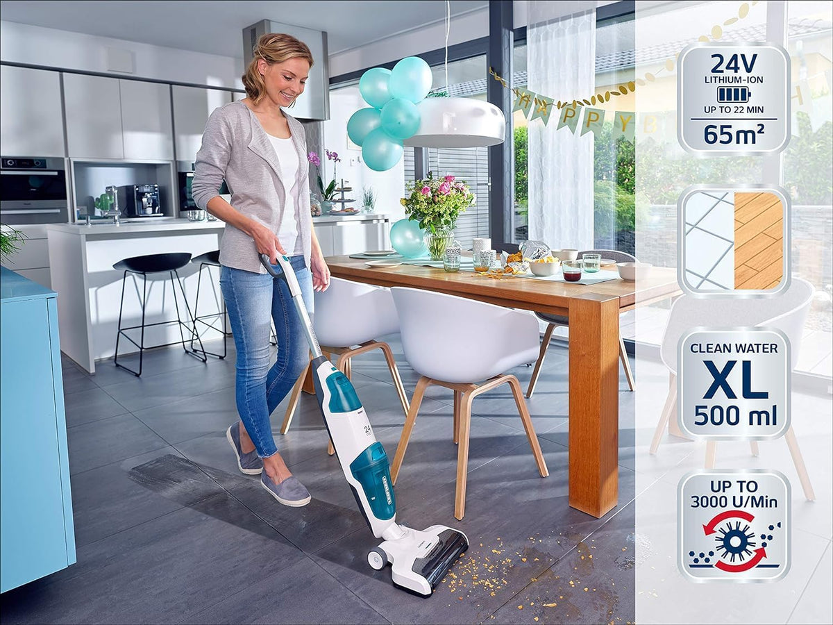 Leifheit Set Akku Saugwischer Regulus Aqua PowerVac inkl. Zubehör, saugen und wischen, Leichter Nasssauger mit leistungsstarken 24V, kabelloser