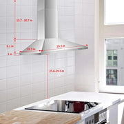 View 30 Inch Wall Mount Stainless Steel Range Hood, Modern Kitchen Exhaust Vent Hood with LED Light image 6