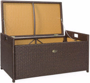 View Barton Outdoor Storage Bench Rattan Style Deck Box Wicker Patio Furniture Water Resistance w/Seat Cushion, 60-Gallon, Brown image 2