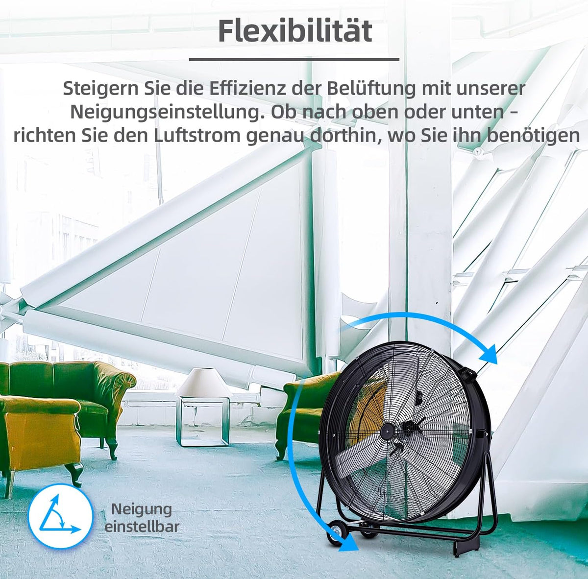 Be Cool Industrie-Windmaschine 75cm BCIWM75CM – Fahrbarer Trommelventilator, Ø 75 cm (30"), 300 Watt, Vollkupfermotor, 2 Geschwindigkeiten, Aluminium-