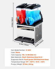 View 15L x 2 Double-Tank Commercial Slushy Machine, Stainless Steel, Frozen Drink Machine image 3