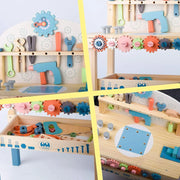 View Children's tool table toys game workbench wooden tool table workshop workbench with tool set wooden construction workbench toys image 3