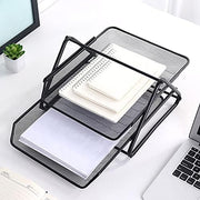 View Metal Mesh 2 Tier Document Letter Tray Desk Organizer File Holder Magazine Notebook Organizer Office Supplies image 3