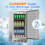 View 15 Inch Outdoor Refrigerator, Weather Proof Stainless Steel Beverage Beer Cooler Under Counter Fridge, Indoor/Outdoor Refrigerator with 3 Shelves for Patio Kitchen and Commercial Use image 3
