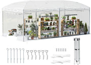 View 19.2×9.7×8.5 feet Outdoor upgraded retractable greenhouse with adjustable reinforced frame, portable walk-through greenhouse, equipped with 2 rollable zipped doors and mesh windows, PE shell, white image 1