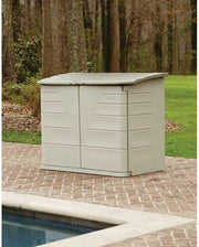 View Poly resin outdoor storage shed, with floor (4.5 feet x 3 feet), weather-resistant, beige/brown, suitable for storing and organizing household/backyard/swimming pool chemicals/toys/garden tools/porch/terrace cushions. image 2