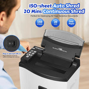 View 150 Sheet Auto-Feed Micro Cut Paper Shredder for Home Office Use, P-5 Super High Security (5/64 x 19/32 inches), Large 6-Gallon Bin, 20-Min Continuous Run, 55dB Ultra-Quiet, White image 2