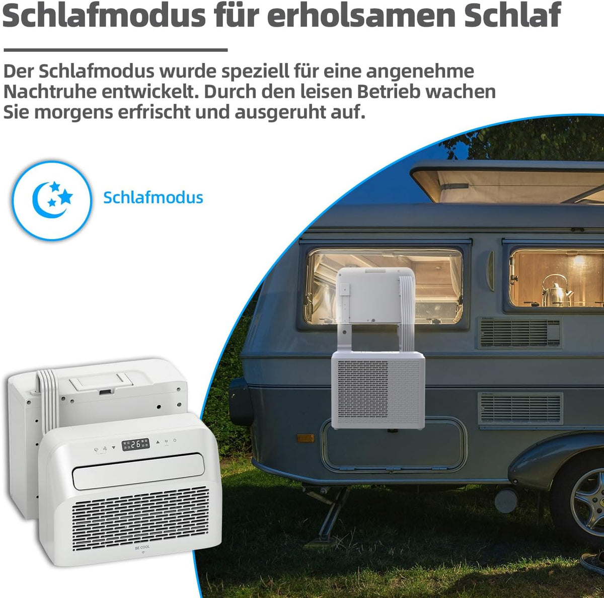 BE COOL BC5CSKL26 3in1 Mini Split Klimaanlage 5000 BTU mit WiFi, App-Steuerung, Kühlen, Lüften, Entfeuchten, 24h Timer, Schlafmodus, für Räume bis 12