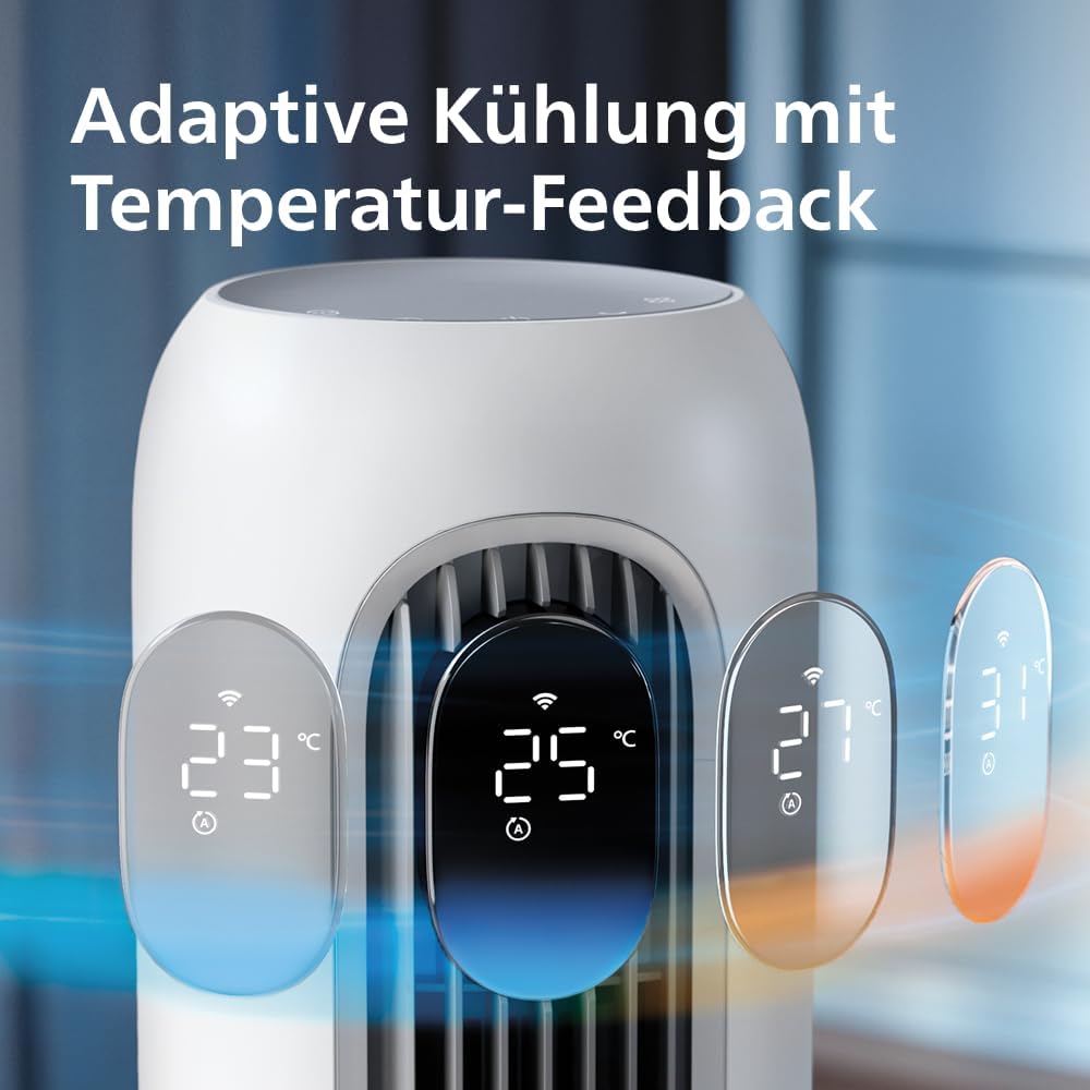 Philips Smarter Turmventilator 7000 Series – 8,4 m/s stark, ultraleise 22 dB, energieeffizient, App & Fernbedienung, Wlan, 12 Stufen, Schlafmodus,