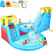 View Inflatable Water Slide, 6 in 1 Outdoor Inflatable Water Park with Climbing, Basketball Rim, Splash Pool, Water Cannon, Blow up Water Slides for Kids Backyard image 1