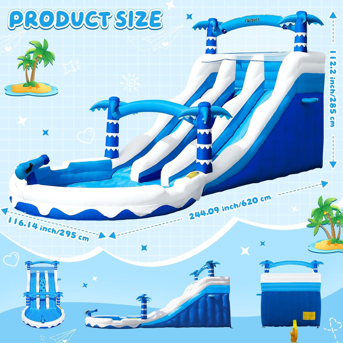 Hüpfburg XXL mit 2 Wasserrutsche für Gewerblichen Erwachsene & Kinder, Aufblasbare Bouncy Castle für Indoor Outdoor mit Gebläse Größe Pool Rutsche