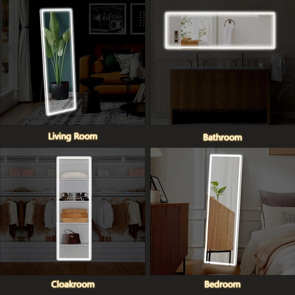 64 x 21 Inch Full Length LED Floor Mirror with Stand, Wall Mounted Full Body Mirror
