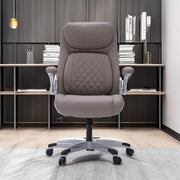 View Ergonomic elastic polyurethane leather office chair, high-back modern executive office chair, equipped with 5 adjustable lumbar support cushions, tilting function, and reversible armrests. It is a comfortable home office computer desk chair, in black image 2