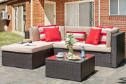 View 5-Piece All-Weather Patio Furniture Set with Ottoman, Outdoor Wicker Conversation Sofa Set with Cushions for Garden, Deck & Backyard image 1