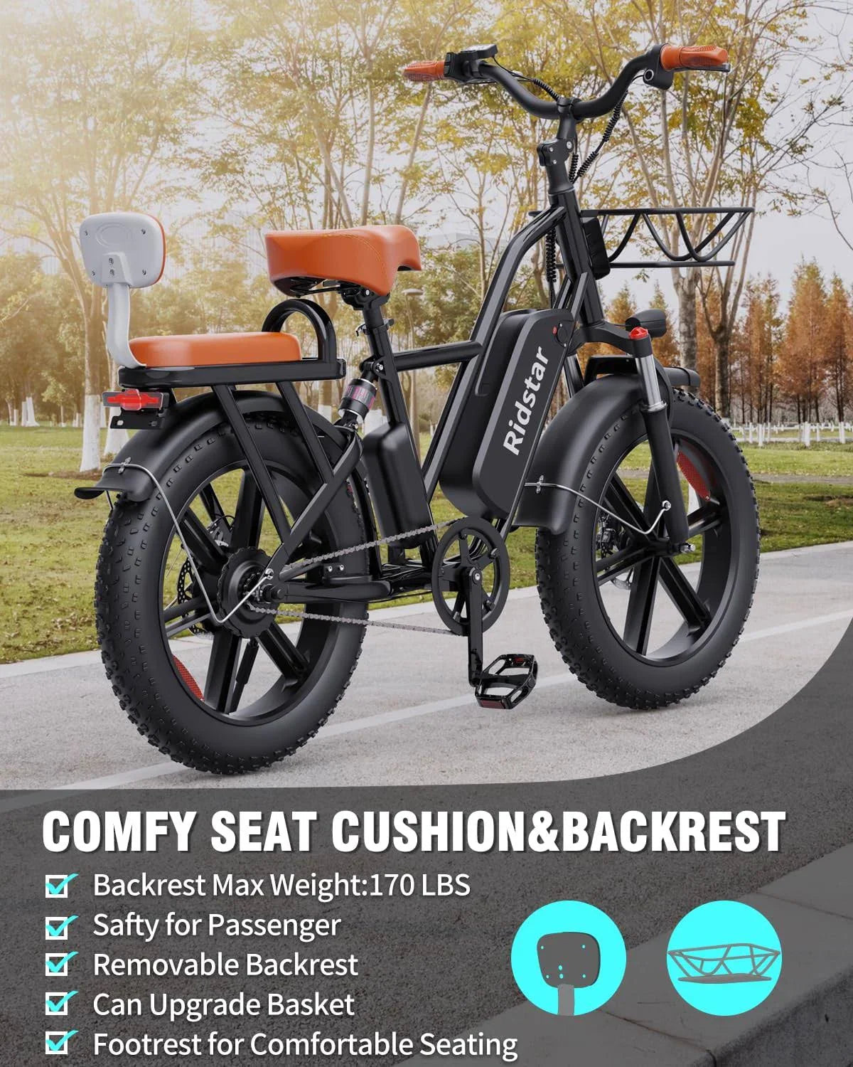 1000W Electric Bike for Adults, 48V 15Ah Removable Battery, 20-Inch x 4.0-Inch Fat Tires