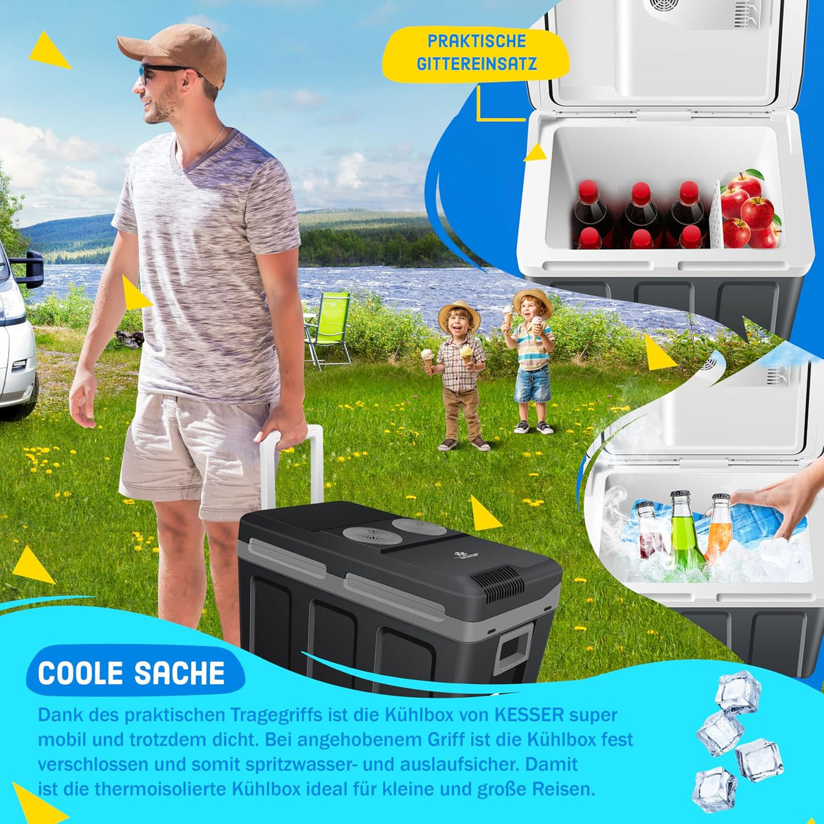 KESSER Nevera eléctrica portátil 40L con Ruedas | Calienta y enfría | Termoeléctrica | Mini Nevera | 12V y 230V | para Coche, Camping y Enchufe | Modo