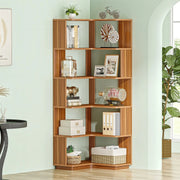 View 64.9 Inch Tall 6-Tier Corner Bookshelf, Freestanding Wood Industrial Bookcase image 2