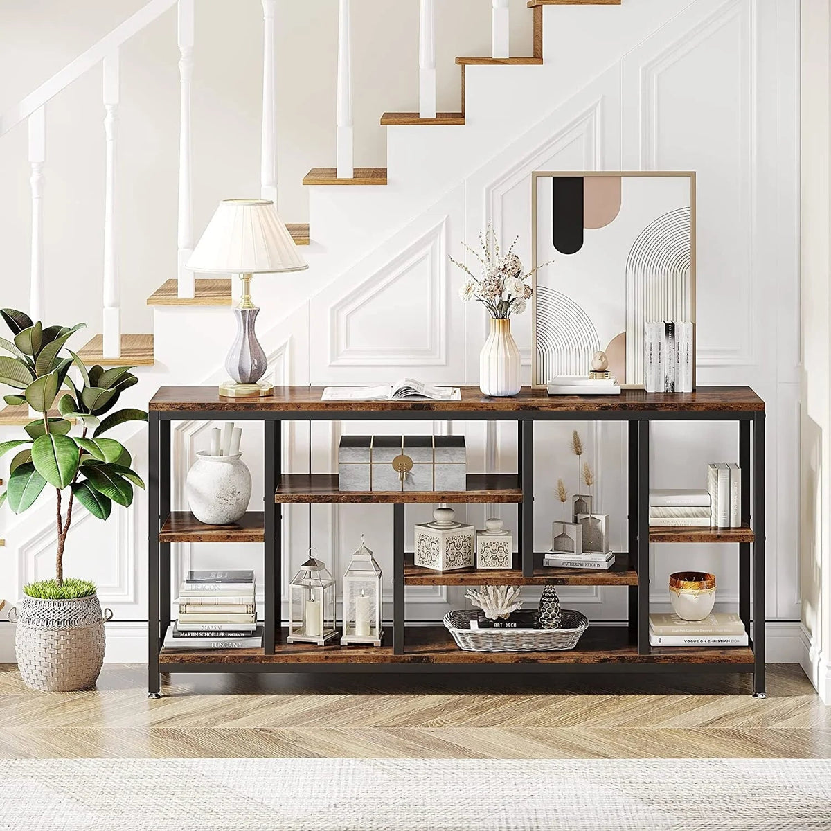 70.9 Inch Console Sofa Table with Storage, 3-Tier Entryway Table for Hallway