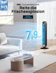View DREO 25 dB Leiser Smart Turmventilator, 106cm Höhe 4 Modi 9-Geschwindigkeit Max 7,9m/s 12H Timer 90° Oszillierender Ventilator mit Fernbedienung image 2