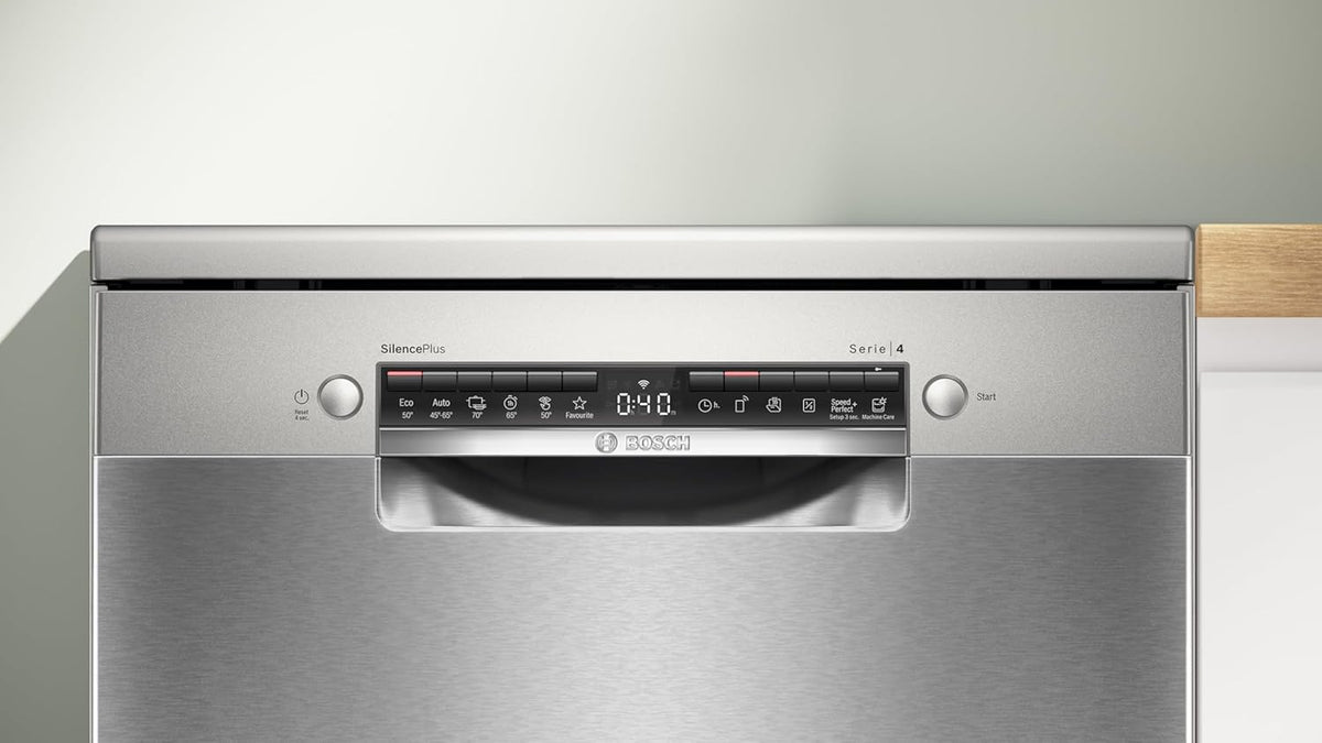 Bosch - Lavavajillas Libre Instalación, 60 cm, Serie 4, Home Connect, Motor EcoSilence, Acero, SMS4EMI06E