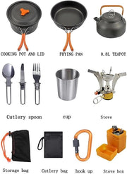 View Camping cooking set - picnic cooking pot set - outdoor hiking and barbecue tableware set - camping travel supplies set including frying pan, water jug and stove image 4