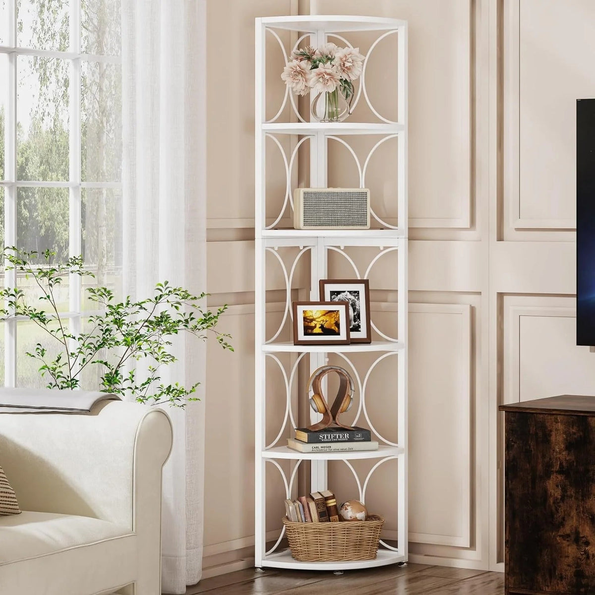 67 Inch Tall Corner Shelf, Freestanding Corner Bookshelf and Storage Shelving Unit