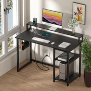 View 47 inch Computer Desk with Power Outlets, Small Home Office Desk with Ergonomic Monitor Stand, Reversible Gaming Desk, Modern Study Desk, Laptop Desk, White image 3