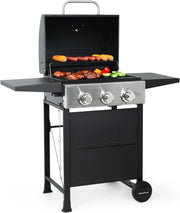 View Burner BBQ Propane Gas Grill, Stainless Steel 30,000 BTU Patio Garden Barbecue Grill with Two Foldable Shelves image 1