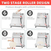 View Commercial Pizza Dough Roller Sheeter, Max 16, Automatic 370W Electric Pizza Dough Roller, Stainless Steel, Suitable for Noodle, Pizza Bread and Pasta Maker Equipment image 3