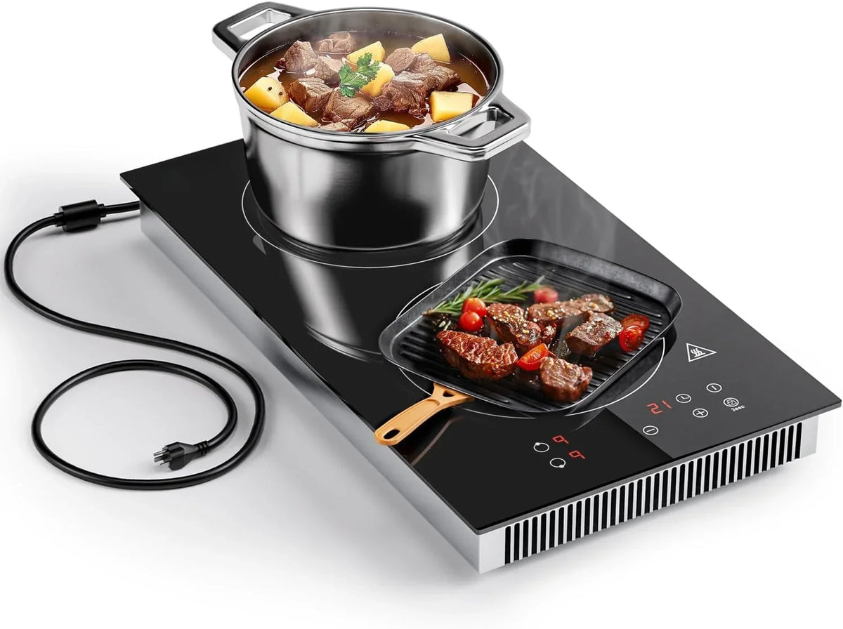 Induction Cooktop 2 Burners, 12 Inch Bulit-in & Countertop Induction Stove with Plug 110V-120V, 9 Power Levels Electric Stove 1800W, Child Lock, Timer