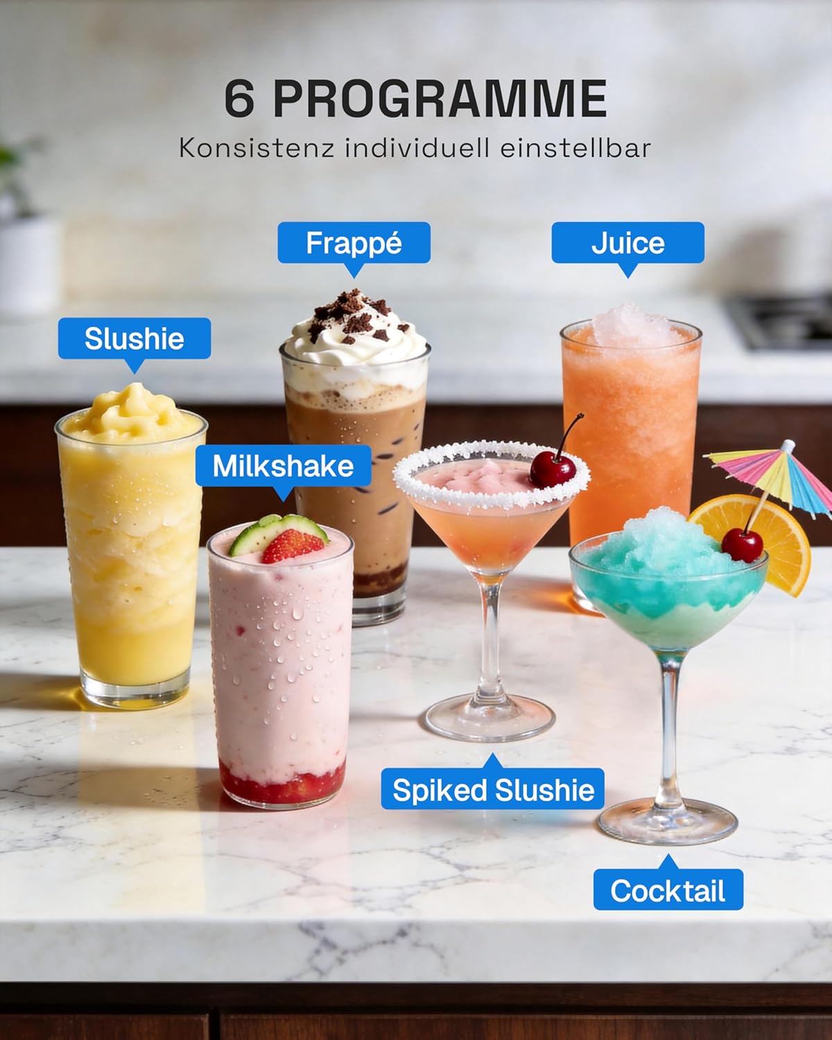 HBN Slush Maschine 2L Softeismaschine für Zuhause mit Selbstreinigende, kein Eis nötig, 6 Programme für Slushies, Cocktails, Margaritas, Frappés &