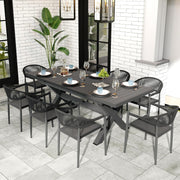 View Extendable Patio Dining Table for 6-8, 63''-83'' Outdoor Aluminum Table w/Umbrella Hole, Rectangle Slatted Tabletop, Metal X-Trestle for Meals Garden Deck Backyard Gathering Party - Light Brown image 4