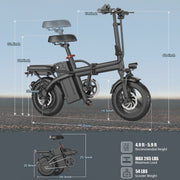View 14 in Electric Bike with Dual Front Suspension 500W Folding Ebike, Up to 25Miles 20MPH, 48V Removable Lithium-Battery, 14 in Foldable Commuting... image 6
