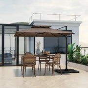 View 9.5-foot cantilevered patio umbrella, outdoor square offset umbrella, 360° rotatable, double-structured heavy-duty patio hanging umbrella, with cross base, suitable for gardens, patios, swimming pools and backyards. image 2