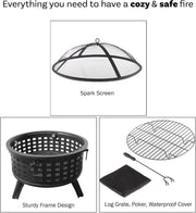 View Outdoor Fire Pit - 26-Inch Round Lattice Wood Burning Firepit with Screen, Poker, Grate and Cover - Wood Fire Pits & Outdoor Fireplaces by Pure Garden image 4