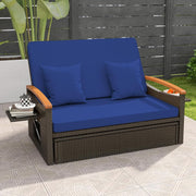 View Moccha Outdoor Wicker Daybed, Patio Rattan Loveseat Sofa w/ 4-Level Adjustable Backrest, Folding Panels, Storage Ottoman & Cushions, Lounge Furniture Set for Poolside Backyard Porch (Beige) image 3