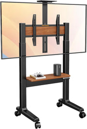 View Motorized Mobile TV Stand on Wheels for 37–86 Inch TVs up to 154 lbs, Electric Height Adjustable Rolling TV Stand, VESA 200x200–600x400mm, Wooden Shelf & Panel, PGTVMC26B image 1