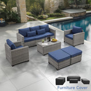 View 6 Pieces Outdoor Patio Furniture Sets with Furniture Cover, PE Rattan Wicker Patio Conversation Set with Tea Table (Peacock Blue, Rattan Storage Table) image 3