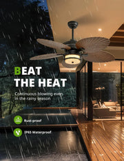 View 52-inch outdoor ceiling fan - tropical palm leaf fan - plug-in wall-mounted model image 2