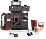 View Italian espresso machine and coffee-making system, featuring three espresso brewing modes, supporting single-portion coffee and Nespresso capsules, with a built-in frother, capable of making Italian espresso, cappuccino and latte. Black style. image 1