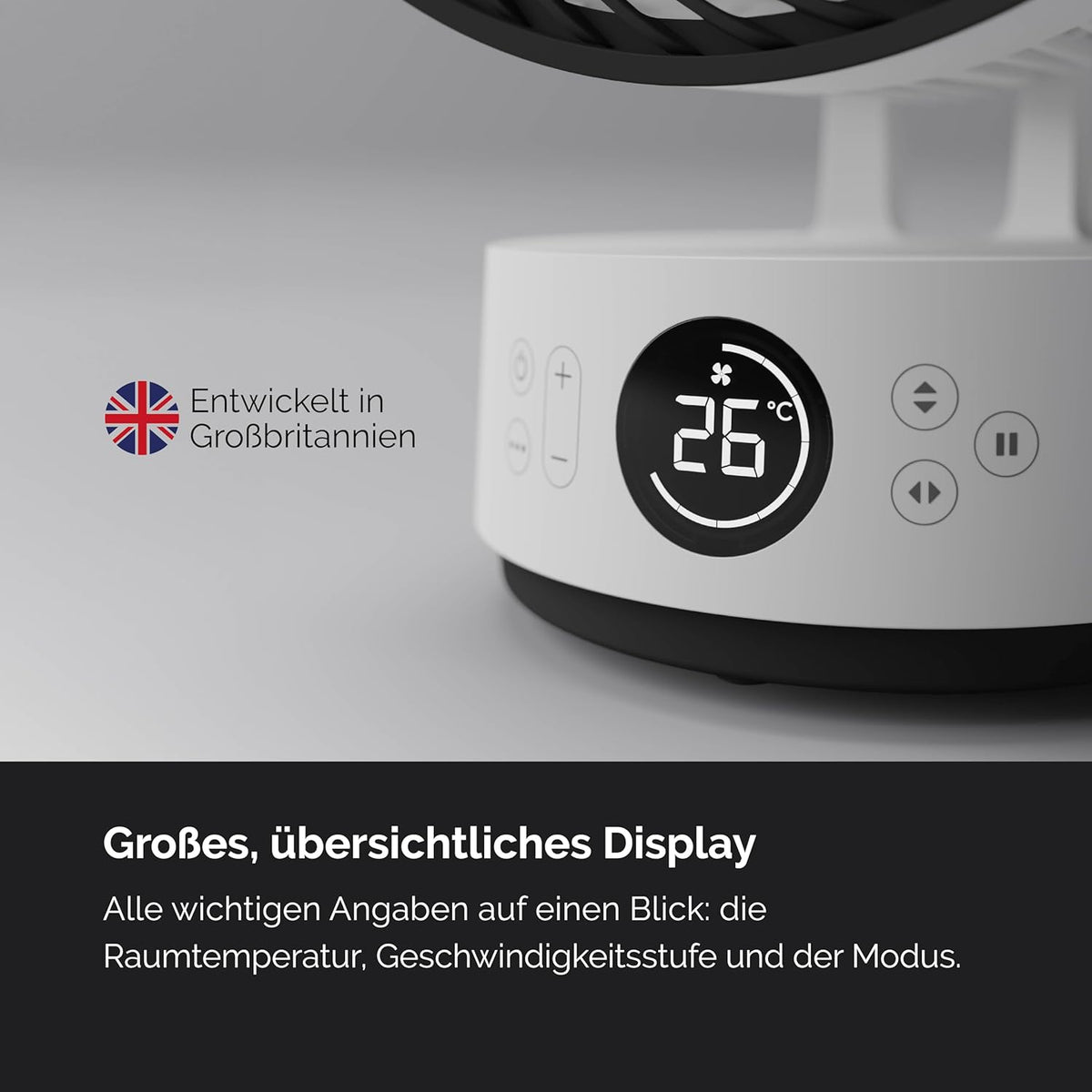 MEACO MeacoFan Sefte Tischventilator - 10 Luftumwälzer mit 12 Geschwindigkeiten - Horizontale und vertikale Oszillation - 3 Oszillationsbereiche -