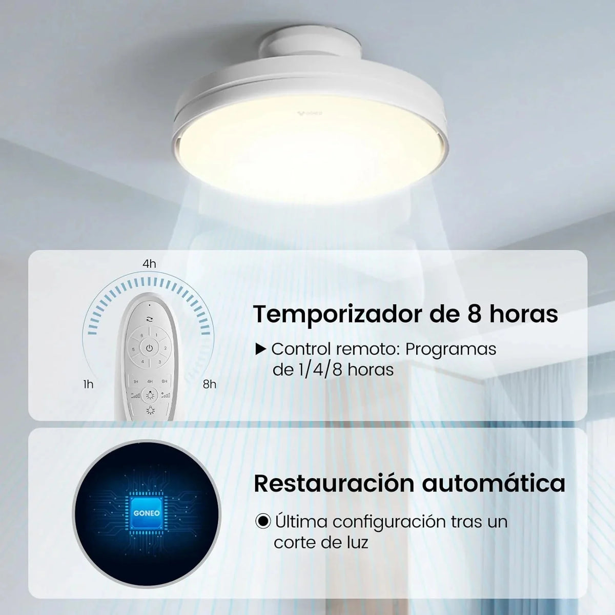 Silencioso Sin Aspas Ventilador de Techo con Luz Regulable 60W 30W Motor DC 30W Luz CCT 3000-5700K LED Lampara Ventilador Techo y Mando 6Velocidades