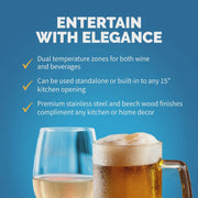 View Newair 15 Dual Zone Beverage Cooler with Removable Beech Wood Shelves, Stainless Steel image 6