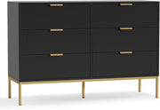 View Black Dresser for Bedroom, Modern 6 Drawer Dresser, Chest of Drawers Closet Organizers and Wood Storage Clothes, White Dresser with Golden Handles for Living Room, Hallway image 1