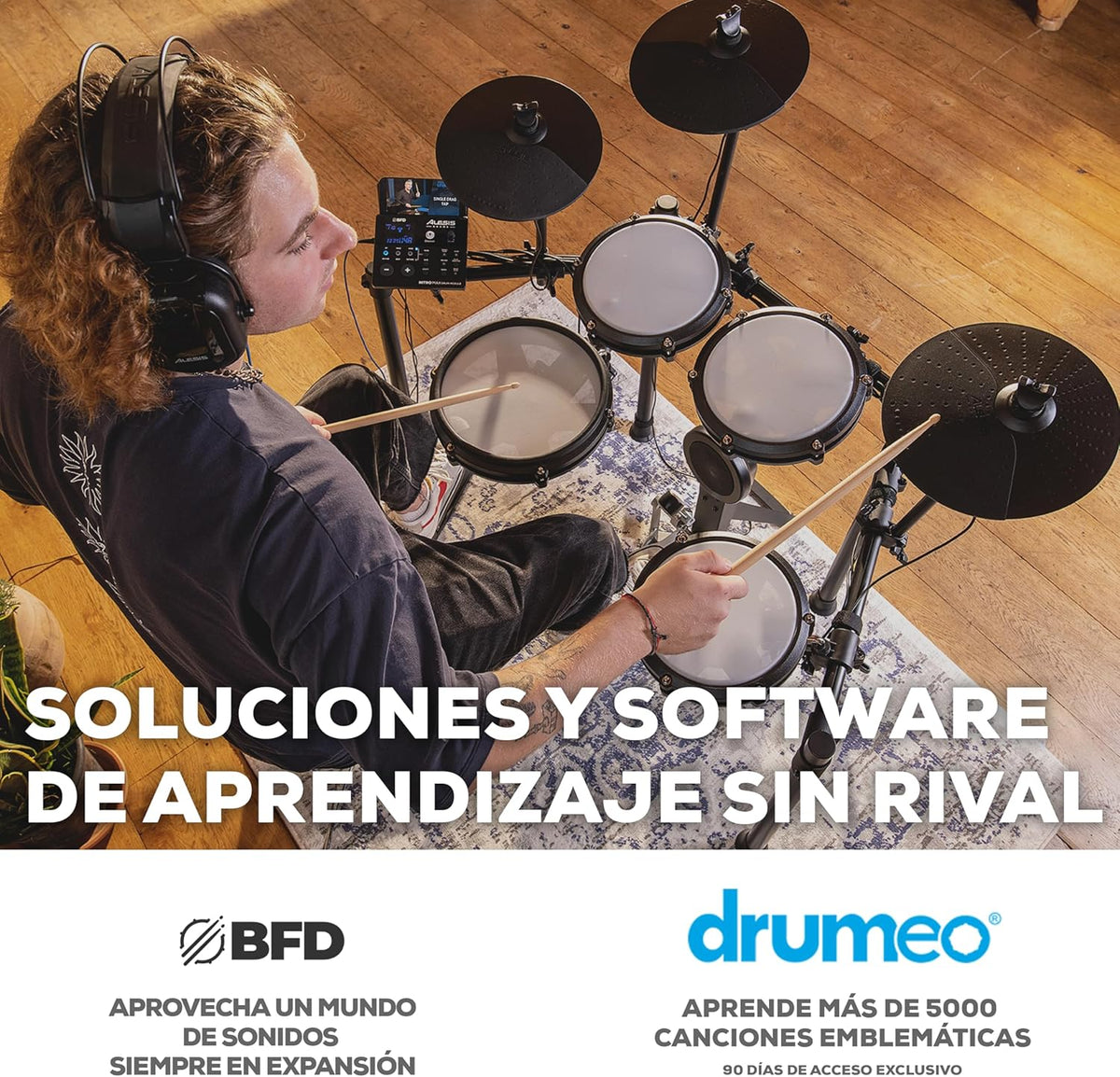 Alesis Nitro Max Kit Batería Electrónica con Parches Silenciosos de Malla, Caja de Doble Zona de 10", Bluetooth, 440+ Sonidos Auténticos, Lecciones