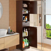 View 67 Inch Tall Narrow Bathroom Linen Cabinet, 5-Tier Solid Wood Freestanding Storage Cabinet image 2