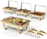 View 4 Pack Stainless Steel Chafing Dishes for Buffet, 9 QT Capacity 7 Pans Food Warmers for Parties, Weddings, Events Hosting, Family Gatherings, Full Set Catering Server with Serving Utensils Accessories image 1